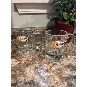 Set Vintage A&W Root Beer 4 1/4"  Heavy Glass Mugs